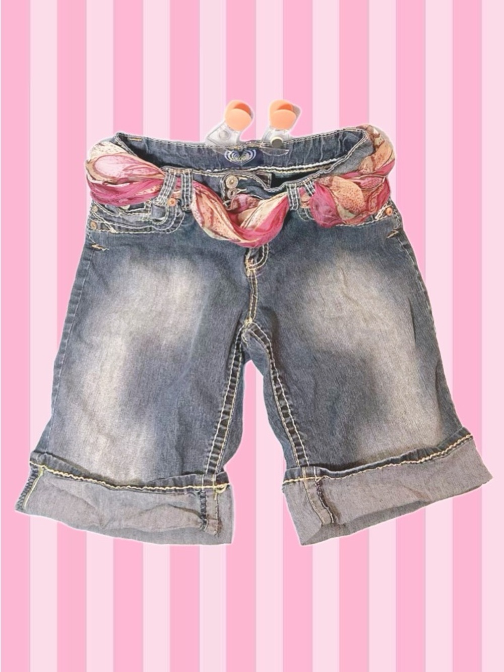 Vintage Angels Jean Shorts Dark Blue Bermuda Style Cuffed Pockets Size 10 Y2K